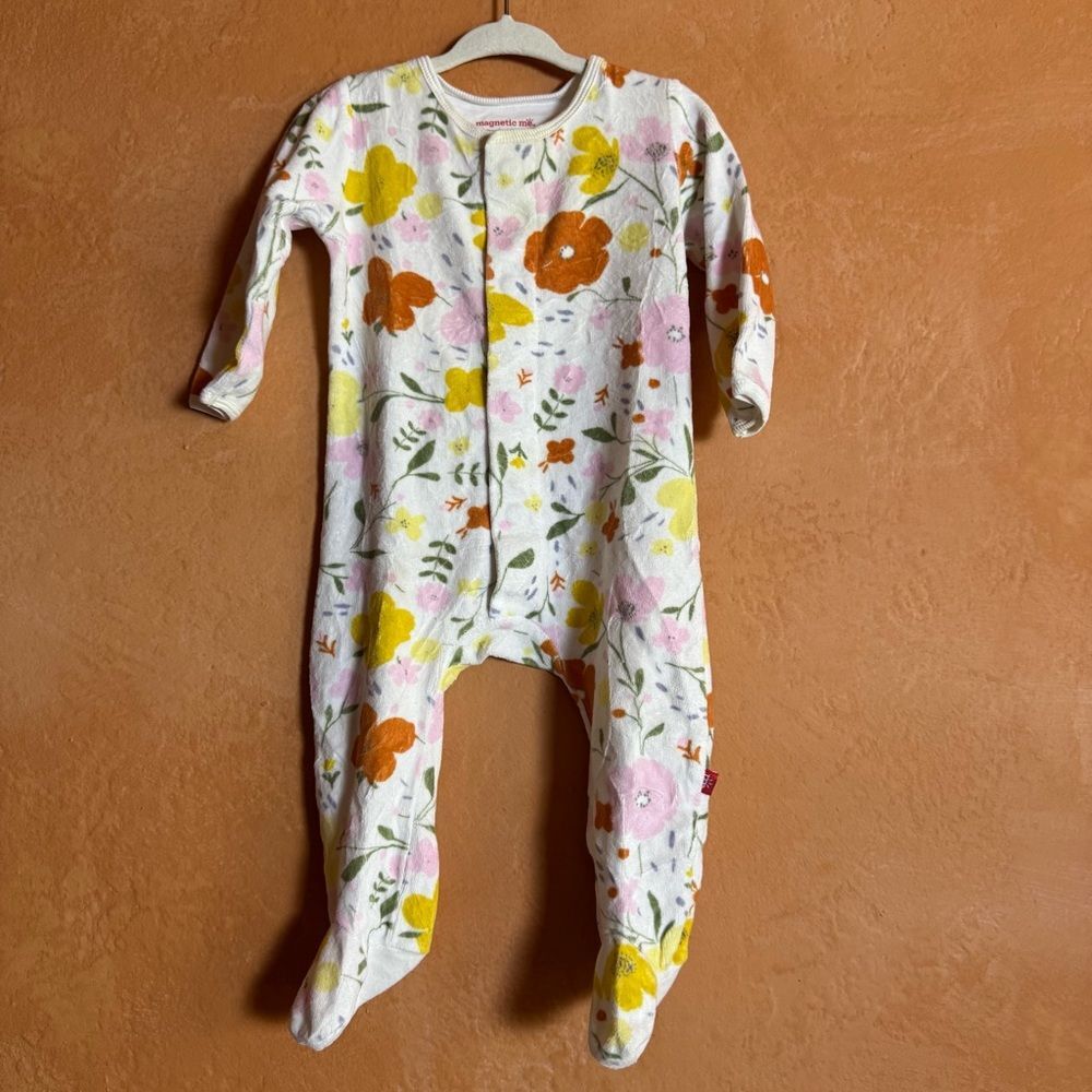 Magnetic Me Floral Footed Pajamas - White, Yellow, Pink, Orange, Green
